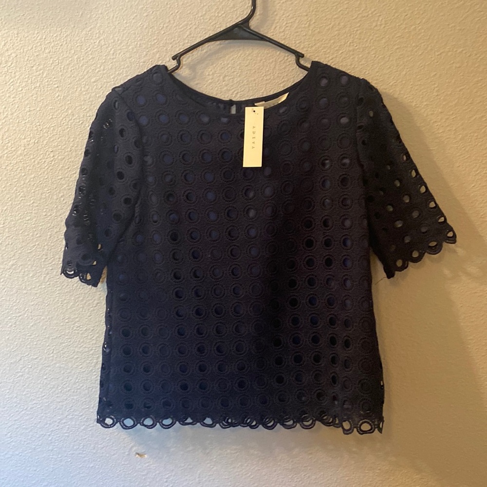NWT Adiva blue cut out blouse size small